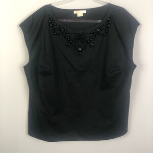MICHAEL KORS | Cap Sleeve Black Embellished Neckline Top Women’s Plus Size 2X